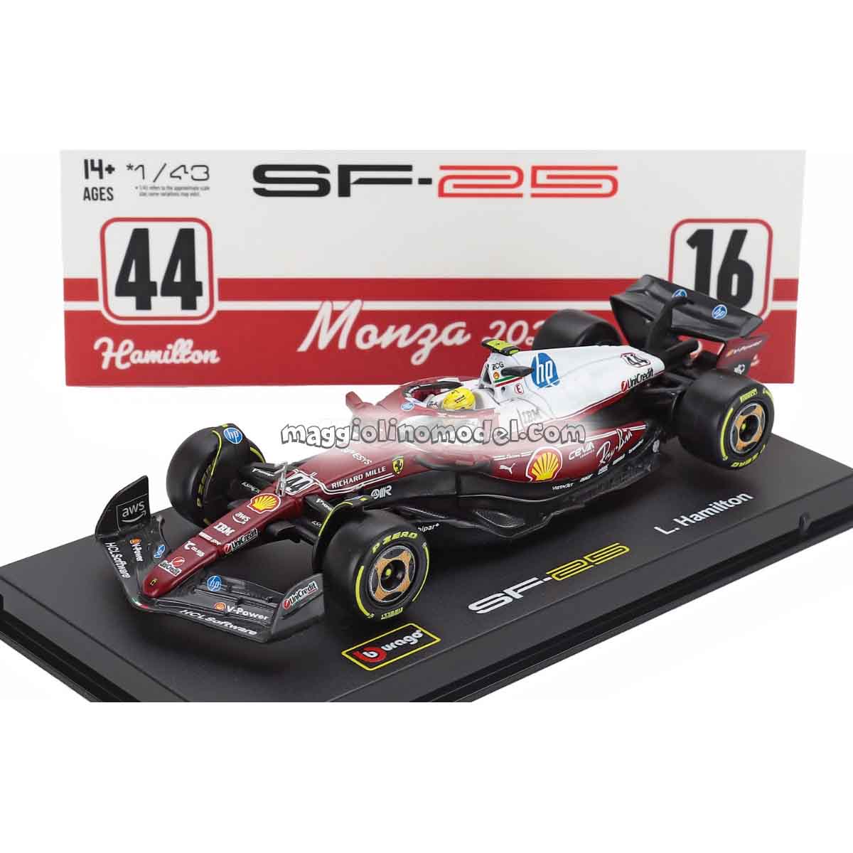 FERRARI F1 SF-25 N.44 Monza Italy GP 2025 LEWIS HAMILTON - NIKI LAUDA 50th Anniversary World Champion 1.43 - BURAGO cod.36852MON-44-HC